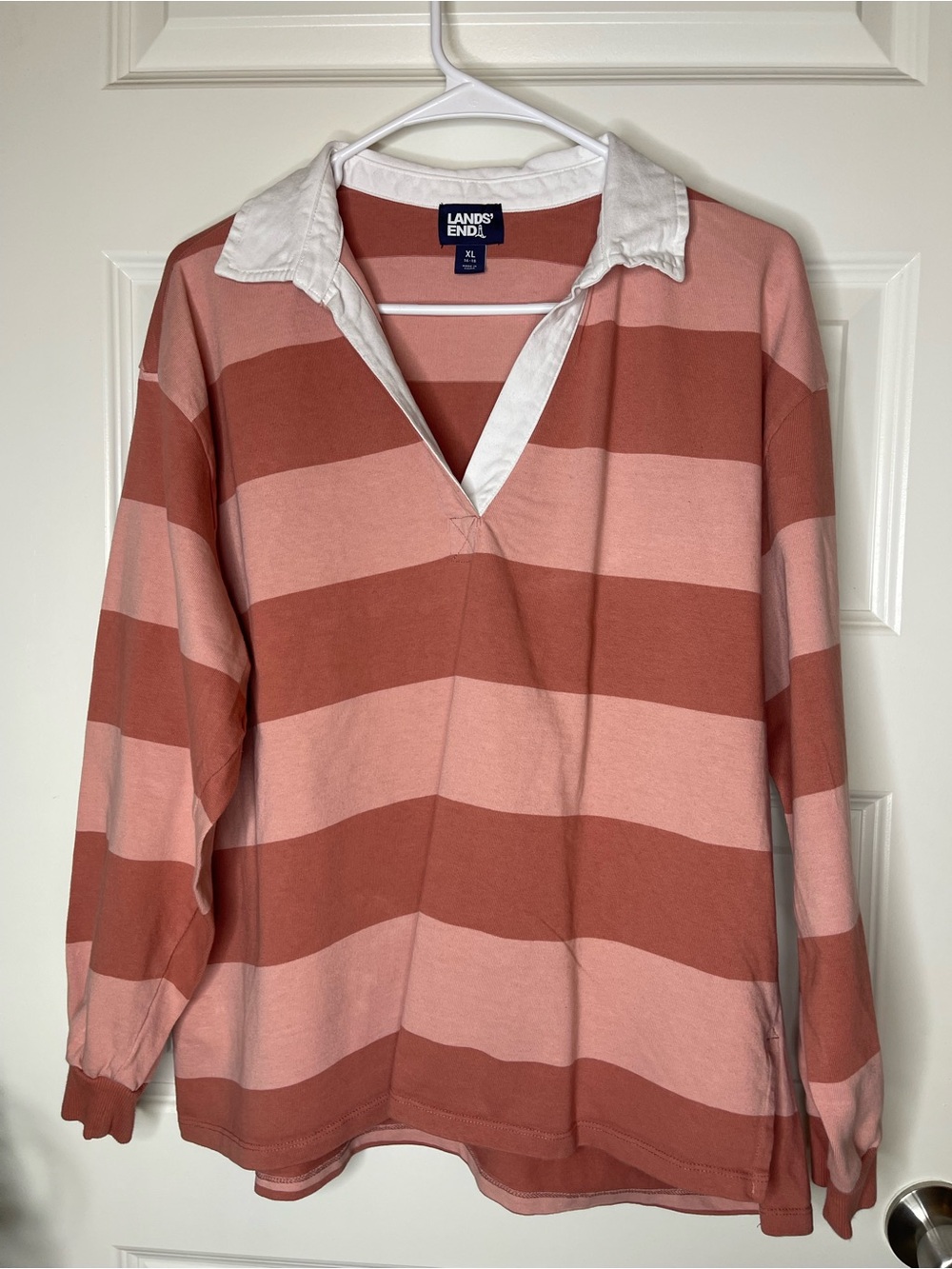 Lands' End | Pink and White Striped Polo Shirt - Picture 5 of 5